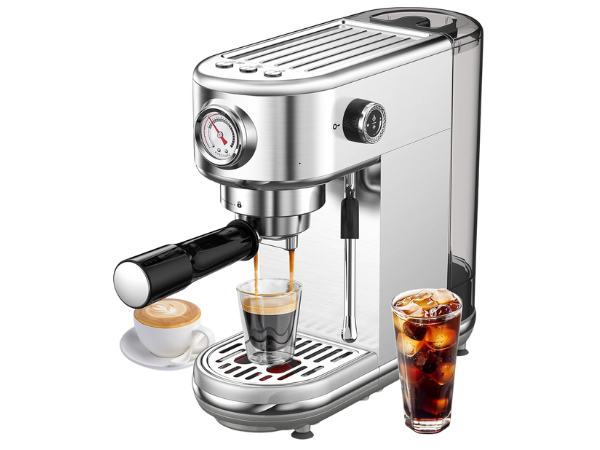 Espresso Machine with Milk Frother, 20 Bar Stainless Steel