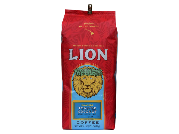 Lion Coffee Toasted Coconut Flavored, Light Roast Whole Bean Coffee