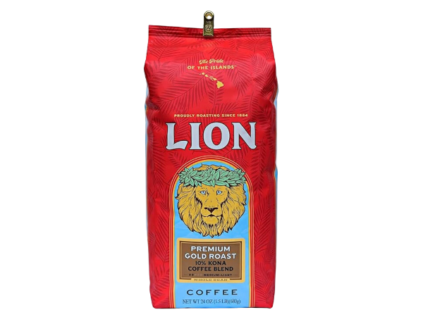 Lion Coffee 10% Kona Coffee Blend, Whole Bean Coffee