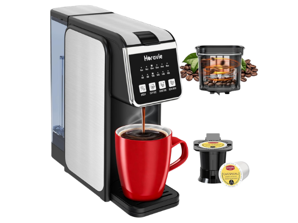 Horavie Single Serve Coffee Maker with Built-in Grinder
