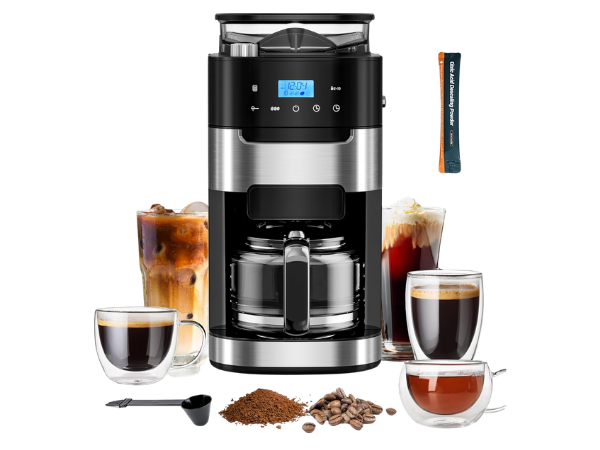 Kismile 10‑Cup Digital Drip Coffee Maker with Built‑In Grinder