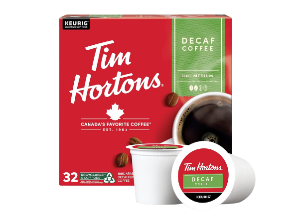 Tim Hortons Decaf, Medium Roast Coffee Single‑Serve K‑Cup