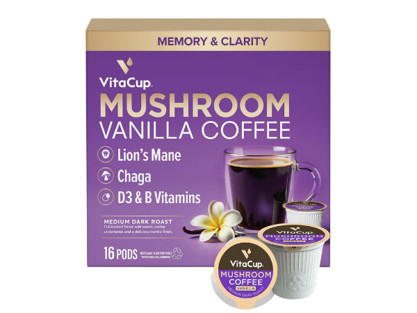 VitaCup Mushroom Coffee Pods, Vanilla Flavored Coffee