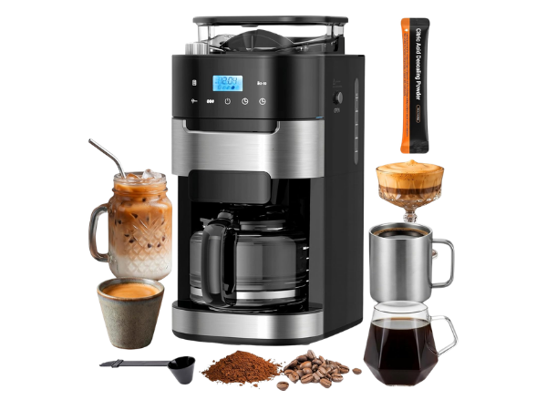 Kismile 10‑Cup Digital Drip Coffee Maker with Built‑In Grinder