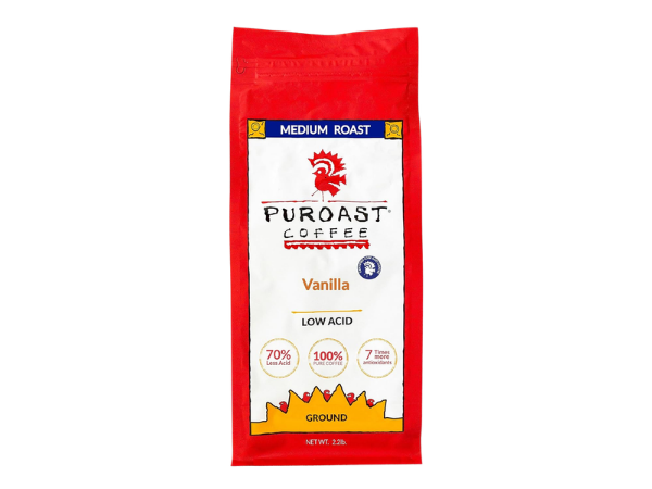 Puroast Low Acid Coffee Flavored Coffee, Vanilla Ground