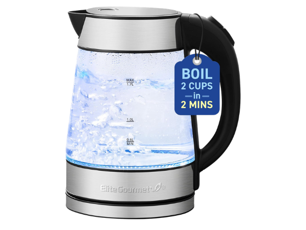 Elite Gourmet Electric Glass Kettle (1.7L)