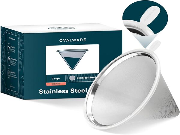OVALWARE UPGRADED Paperless Stainless Steel Pour Over Coffee Filter