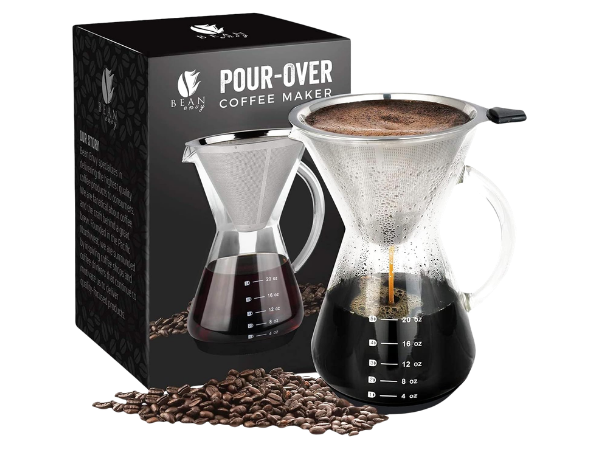 Bean Envy Pour Over Coffee Maker – Glass Dripper with Steel Filter