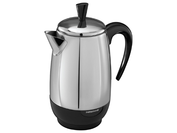 Farberware Electric Coffee Percolator, Stainless Steel Basket, Automatic Keep Warm, No‑Drip Spout, 8 Cup