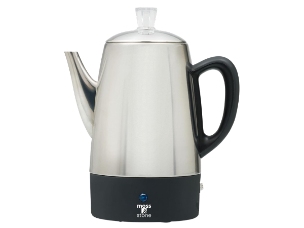 Moss & Stone 10‑Cup Electric Percolator Coffee Pot, Stainless Steel